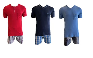 Herren Pyjama Schlafanzug Shorty Rot, Navy, Blau Gr. 48 - Picture 1 of 4