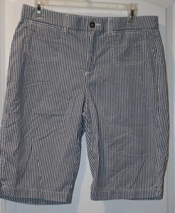 Shorts Kim Rogers Size 8 Mid Rise Blue White Stripe Stretch Bermuda Walking - Picture 1 of 2