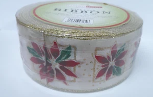 Weihnachtsstern Weihnachten Drahtkante 2 1/2" breit Band NEU Spule 50 Yards - Bild 1 von 2