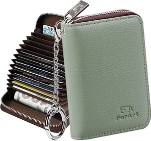 Credit Card Wallet, Zipper Card Cases Holder for Women, RFID Blocking, Keychain - Picture 1 of 12