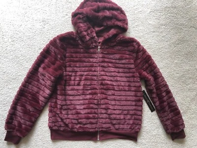 ALMOST FAMOUS HOODED Zip Up Faux Fur Hoodie JACKET Burgundy SIZE Medium NWT New - Image 1 of 4