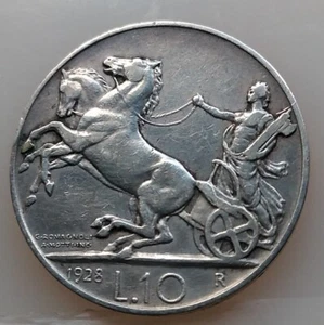 REGNO V.E.III 10 LIRE BIGA 1928* NON COMUNE AG 10 GR,CONSERVAZ.COME DA' FOTO - Foto 1 di 8