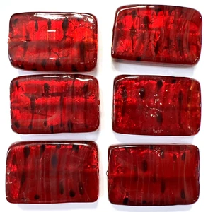 Cuentas de vidrio de Murano veneciano 6 rectángulos manchados de lámina roja y dorada 30 mm (#34) - Imagen 1 de 5