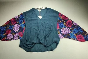 Umgee Damen große transparente geblümte lange Puffärmel Kreuz Bluse "neu" - Bild 1 von 9