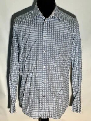 Robert Graham Blue White Checked Size 39 15 1/2 Medium Long Sleeve Dress Shirt - Image 1 of 3