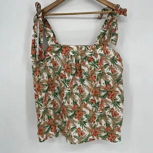 Skies Are Blue Tank Square Neck Tie Straps Tropical Hibiscus Women’s Size XL - Picture 1 of 8