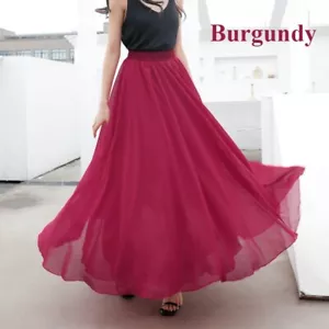 Lady Chiffon Maxi Swing Skirt Elastic High Waist A-line Pleated Dancewear Summer - Picture 1 of 19