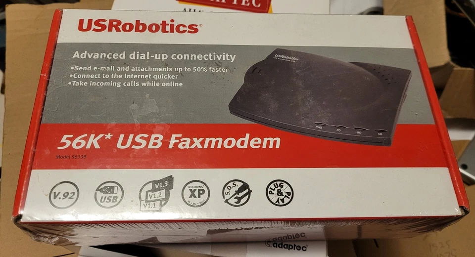 US Robotics USR5633B 56K USB FaxModem Advanced Dial-Up Connectivity Plug & Play - Image 1 of 1