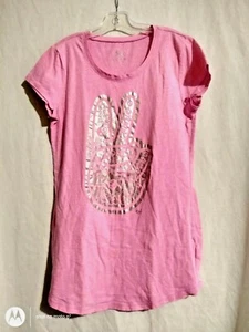 Sz 14 Justice girl pink peace & love short sleeve shirt - Picture 1 of 4