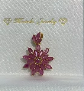 14k Solid Yellow Gold Flower Cluster Pendant/ Charm Natural Ruby 2.23 Grams - Picture 1 of 5