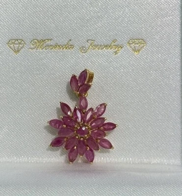 14k Solid Yellow Gold Flower Cluster Pendant/ Charm Natural Ruby 2.23 Grams - Image 1 of 4
