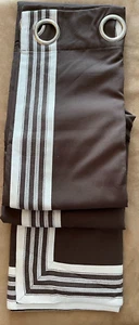 Pottery Barn Kids 44 x 96" Brown Canvas Trim Blackout Curtain Panel stripe - Picture 1 of 8