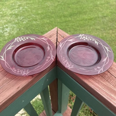 Vintage Yankee Candle Etched Ruby Red Glass 8” Under Plates Set Of 2 - Image 1 of 4