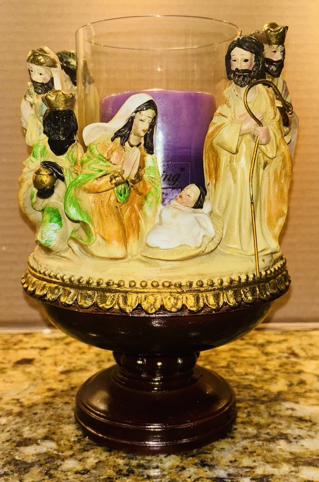 Belén de Navidad Vidrio Pilar Vela Pedestal Soporte Usado Foto 1 de 4