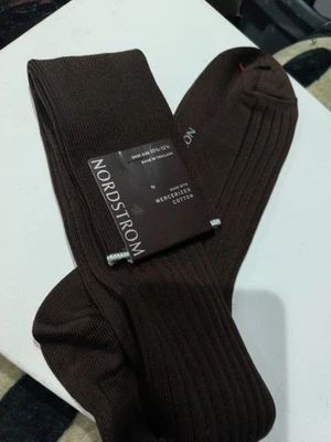 NORDSTROM 男式 MERCERIZED COTTON SOCKS KNEE HIGH BROWN L KING 尺码 10.5-12.5 全新带标签 — 第 1/4 张图片