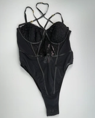 Victoria's Secret Padded Floral Lace Teddy Snap On Bodysuit  Black  Size XXL NWT - Image 1 of 4