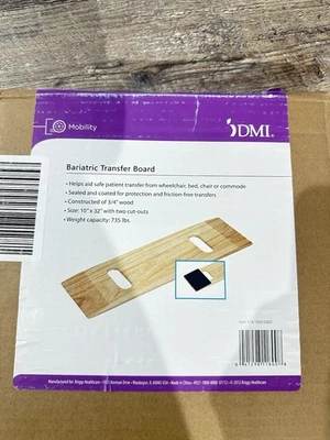 DMI - Bariatric Transfer Board 735lb 10"x32" - 2-Handle Wheelchair Patient *NEW* - Image 1 of 4