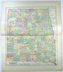 Dakota del Norte y del Sur - Mapa original de 1891 por Hunt & Eaton. Antiguo - Imagen 1 de 3