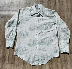 Vintage 70’s Trees “All Over Print” Mens Sz 32 Button Down Shirt Long Sleeve - Picture 1 of 7