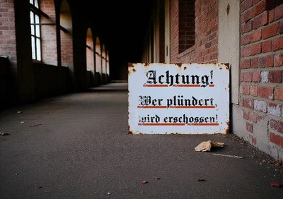 Achtung! Wer plündert wird erschossen... 2. Weltkrieg Metallschild Schild Alu - Bild 1 von 4