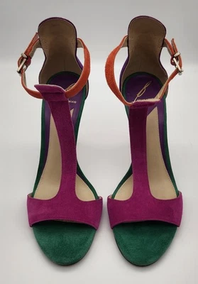 Brian Atwood Leigha Multicolor Gamuza Cuero T Correa Tobillo Tacones Talla 6.5 Foto 1 de 4