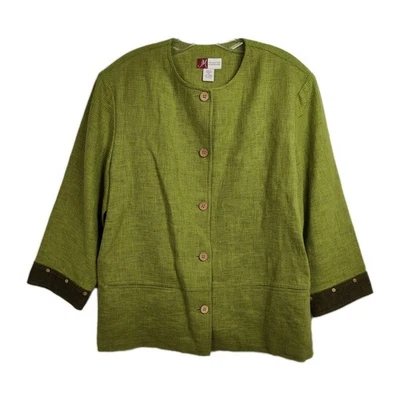 Jennifer Moore Jacket Women's Size 16 Green Linen-Blend 5-Button Round Neck - Image 1 of 4