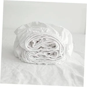 Linen Fitted Sheet (1 Piece) - 14 Inch Deep Pocket Mattress Cover Twin White - Picture 1 of 7