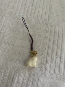 Portachiavi giapponese Netsuke ciondolo campana bianco Usagi coniglio fortunato made in Japan - Foto 1 di 2