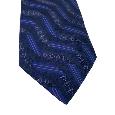 Corbata Gucci Para Hombre Talla Única Azul Púrpura 100% Seda Hecha en Italia Chevron Jacquard Foto 1 de 4