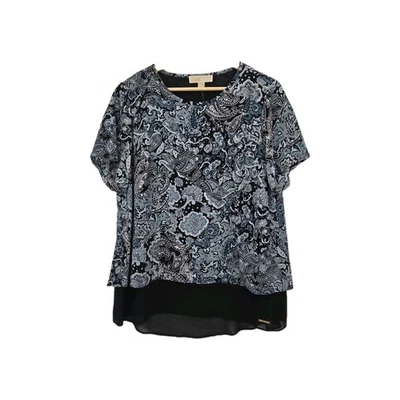 New Michael Michael Kors Paisley Print Blouse Top Layered Hem Spa Blue 1X Plus - Image 1 of 4