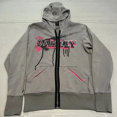 VTG Y2K Oakley Software Men Gray Zip Hoodie Sweatshirt Grunge Skate Emo-S-3873 - Image 1 of 4