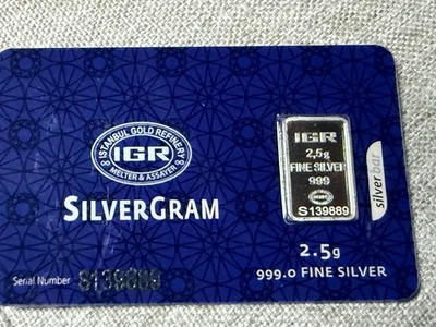 IGR 2.5 GRAMS 999 FINE SILVER BAR IN COA ORIGINAL CARD ASSAY COA SILVER REVERSE - Image 1 of 4