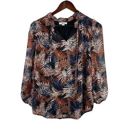 Blusa Bar III tamanho grande marrom preta estampa de palma amarrar frente carreira tropical - Imagem 1 de 4