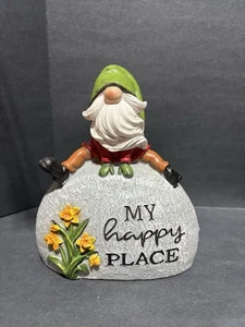 Garden Stones Statues Outdoor Decor “My Happy Place”  Gnome Garden Sculpture 7” - Picture 1 of 6