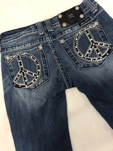 Miss Me Denim Shorts 26 Model JP5091BM Bermuda Peace Sign Y2K Distressed - Picture 1 of 12