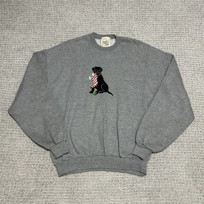 VTG Peanut Butter & Jelly Sweatshirt Black Lab Christmas Dog Womens Size L Gray - Image 1 of 4