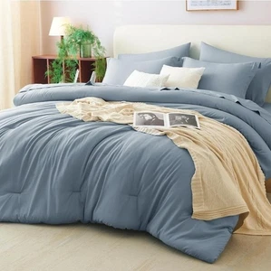 CozyLux King Size Comforter Set Grayish Blue, 7 Pieces Bed in a Bag King...206 - Picture 1 of 8