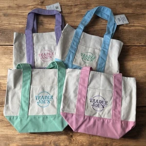 Trader Joe's Pastel Mini Canvas Tote Bags 2025 Limited Edition Set Of 4 NWT - Picture 1 of 5