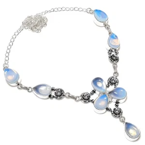 Milky Oplite Gemstone Handmade 925 Sterling Silver Jewelry Necklace Sz 18" - Picture 1 of 1