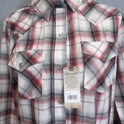 Camisa para mujer Wrangler Pearl Snap manga larga roja talla pequeña a cuadros occidental Foto 1 de 4