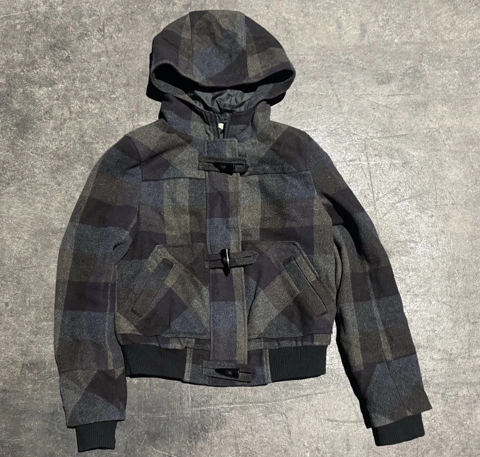 Sudadera con Capucha Y2K Abercrombie And Fitch Estilo Cuadros Recortados con Cremallera a Cuadros Peso Pesado M Foto 1 de 4