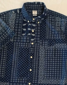 Bonobos Standard Hemd Herren M blau Einstecktuch Paisley Print Chambray Knopfleiste - Bild 1 von 7