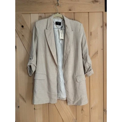 Tahari | Chaqueta Blazer Abierta Manga Redonda Mezcla Lino Natural Nueva con Etiquetas | Talla XS Foto 1 de 4