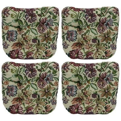 Plush Floral Tapestry Anti-Slip Chair Cushions in Burgundy/Green/Cream, 4 Pack - Image 1 of 4