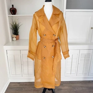 7 For All Mankind Rust Double Breasted Sheer Organza Trench Jacket Size M - Picture 1 of 6