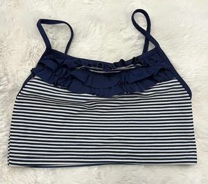 Girls Quality Navy White Striped Frilly Crop Style Bikini Top - 10-11 Years - Picture 1 of 3