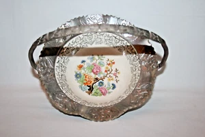 Farber & Shlevin Hammered Aluminum & Indian Tree Floral Porcelain Bride's Basket - Picture 1 of 5