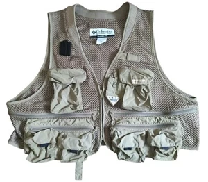 Columbia PFG Cool Creek Mesh Fishing Vest Mens 2XL Zip Front Brown Beige Utility - Picture 1 of 5