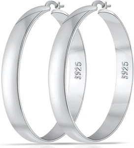 8Mm Thick 925 Sterling Silver Hoops Earrings for Women 14K Real Gold Large Hoop - Picture 1 of 12