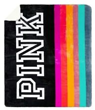 Victoria's Secret PINK Sherpa Blanket Black Multi-color Striped
